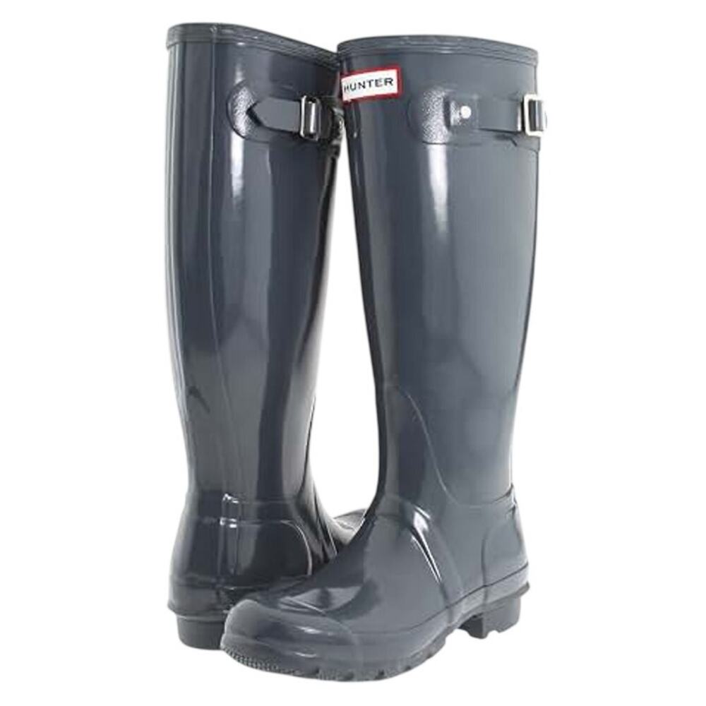 Hunter Womens Original Tall Gloss Rain Boots Size 10 Graphite Grey WP NWOB